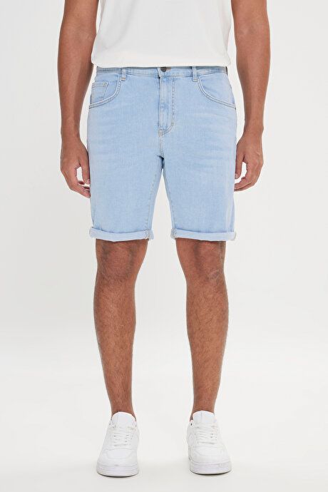 Slim Fit Slim Fit Cotton Stretch Light Blue Denim Shorts YDA022320009amv