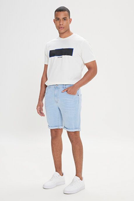 Slim Fit Slim Fit Cotton Stretch Light Blue Denim Shorts YDA022320009amv