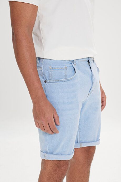 Slim Fit Slim Fit Cotton Stretch Light Blue Denim Shorts YDA022320009amv