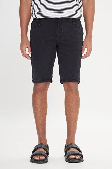 Slim Fit Slim Fit Cotton Stretch Anthracite Denim Shorts YDA022320009ATR