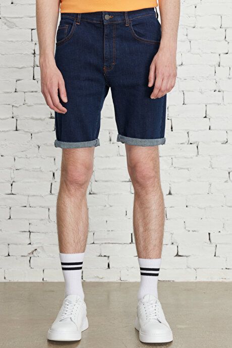 Slim Fit Slim Fit Cotton Stretchy Dark Navy Denim Shorts YDA022320009KLC