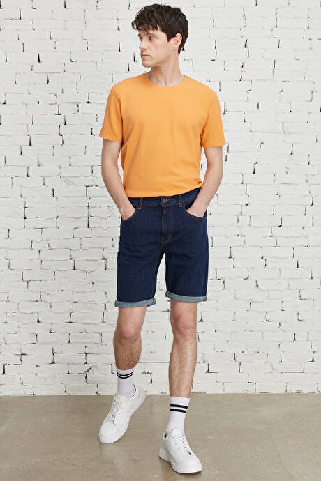 Slim Fit Slim Fit Cotton Stretchy Dark Navy Denim Shorts YDA022320009KLC