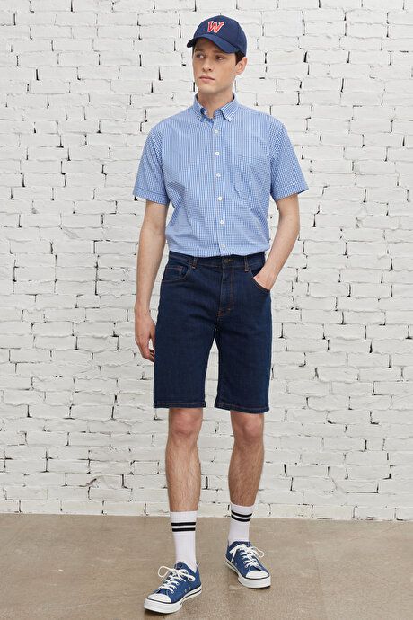 Slim Fit Slim Fit Cotton Stretchy Dark Navy Denim Shorts YDA022320009KLC