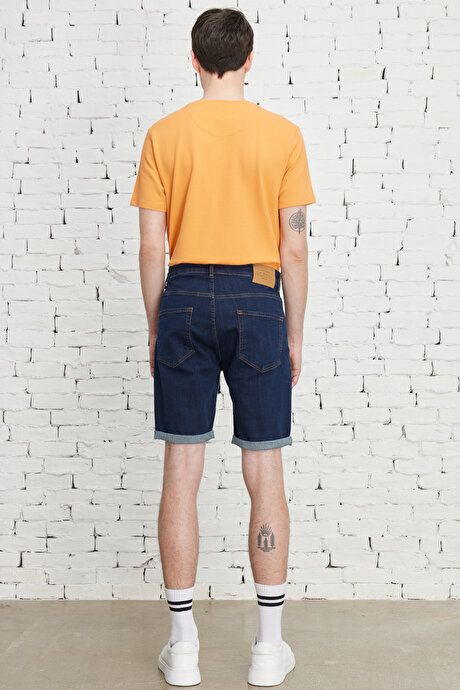 Slim Fit Slim Fit Cotton Stretchy Dark Navy Denim Shorts YDA022320009KLC