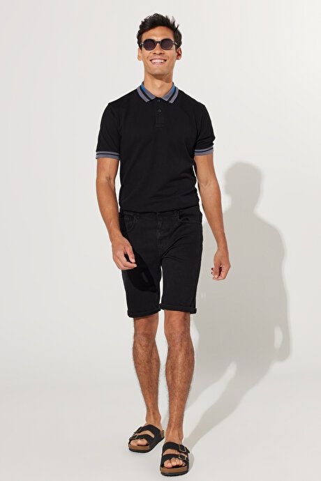 Slim Fit Slim Fit Cotton Stretchy Black Denim Shorts YDA022320009SYH