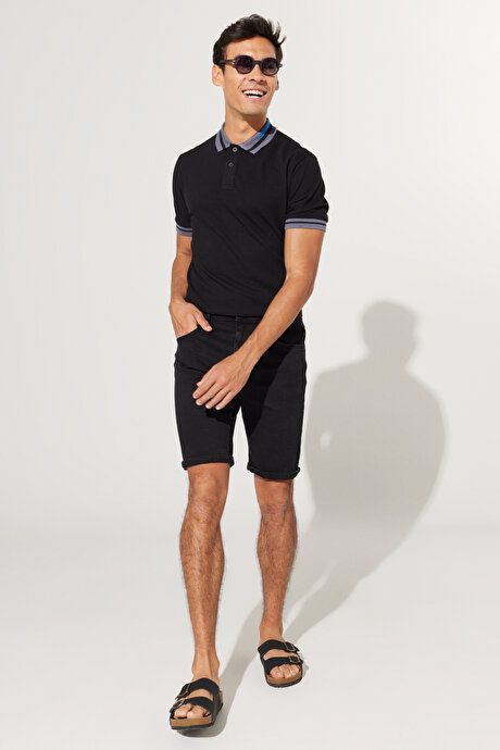 Slim Fit Slim Fit Cotton Stretchy Black Denim Shorts YDA022320009SYH