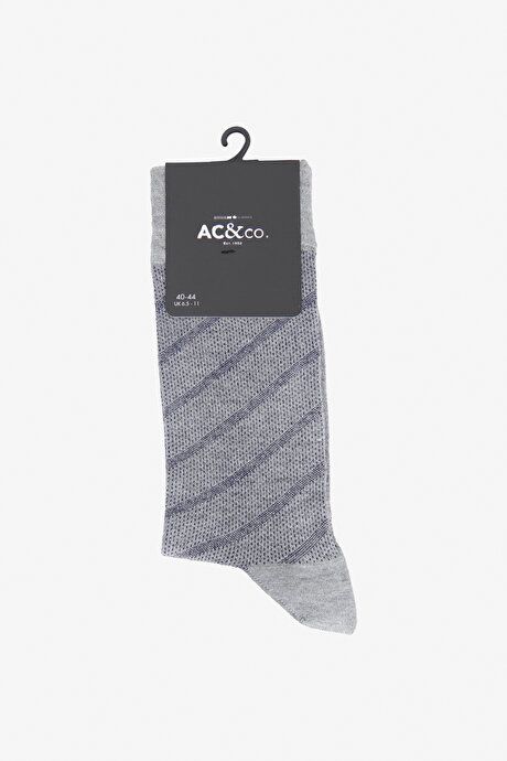 Patterned Bamboo Single Gray-Navy Socks YDA252420032GLC